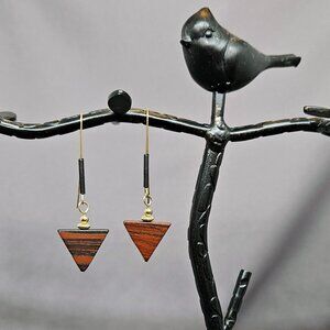 Earrings, Natural, Brecciated Jasper Gemstone Triangle Beads, Handmade 2 1/4"